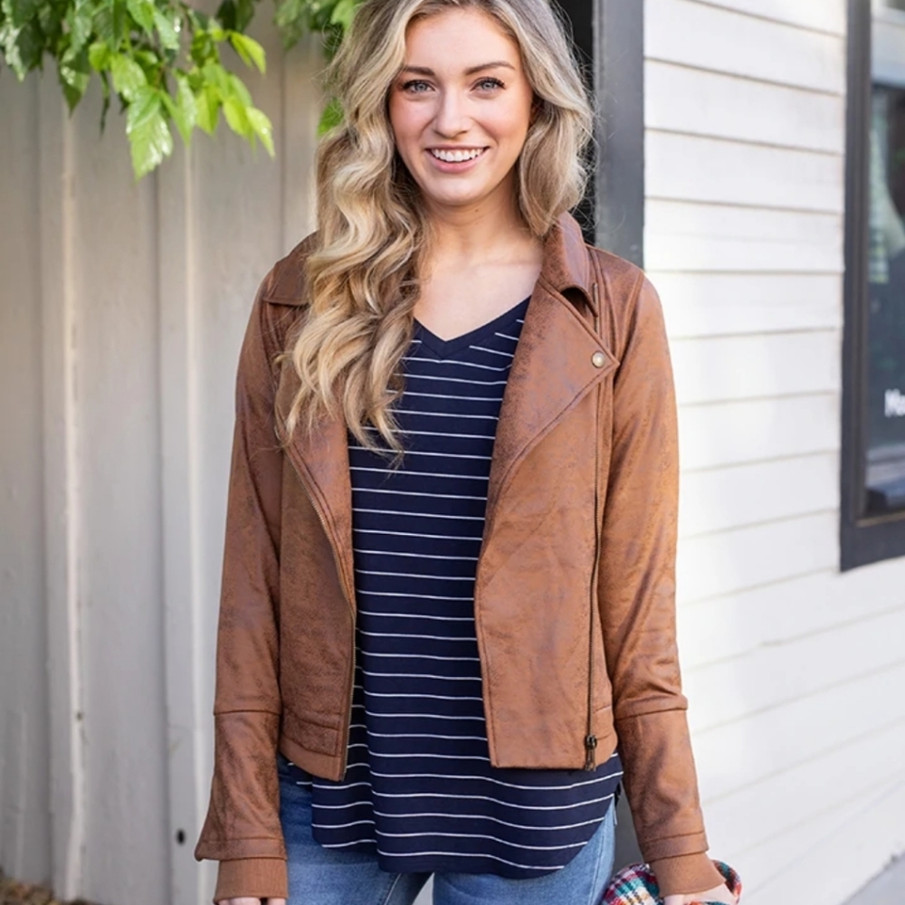 Grace & Lace Navy Striped Perfect Pocket Tee